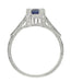 Art Deco 1 Carat Blue Sapphire Engraved Castle Engagement Ring in Platinum
