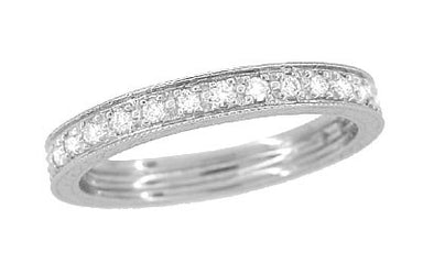 Fine art Deco Engraved Wheat Diamond Eternity Wedding Band in White Gilded - 14 or eighteen Karat