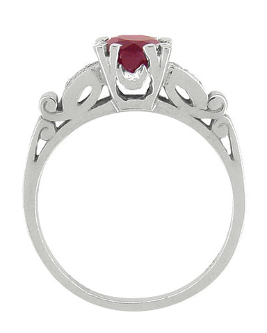 Art Deco Engraved Ruby and Diamond Filigree Engagement Ring in Platinu ...
