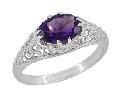 Amethyst and Diamonds Filigree Scroll Dome Edwardian Engagement Ring i ...