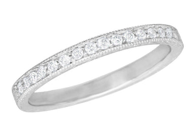 Art Deco Diamond Engraved Wheat Wedding Band in 14K or xviii Karat White Aureate