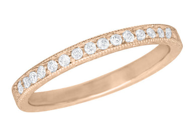 Art Deco Vintage Engraved Wheat Diamond Wedding Band in 14K Rose Gold ( Pink Gold )