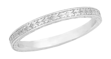 Fine art Deco Engraved Wheat Wedding Band in x Karat White Gold