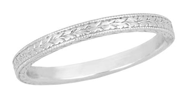 Art Deco Engraved Wheat Wedding ceremony Band in xiv Karat White Gold