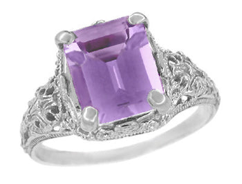 Edwardian Filigree Emerald Cut Prasiolite ( Green Amethyst ) Ring in ...