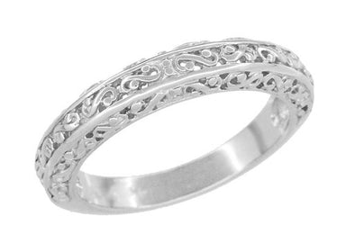 Edwardian Filigree Flowing Scrolls Wedding Ring in 14 Karat White Gold