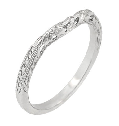 Art Deco Flowers and Wheat Engraved Filigree Nuptials Band in 18 Karat White Gold