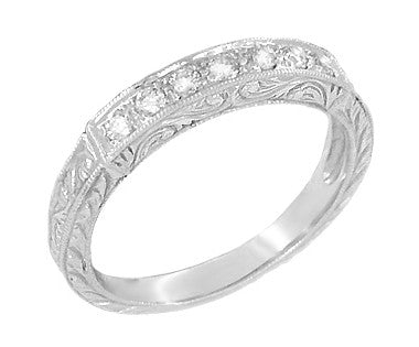 Engraved Scrolls Art Deco Vintage Diamond Wedding Band in White Aureate - 14K or 18K - 1920s Blueprint - WR628W