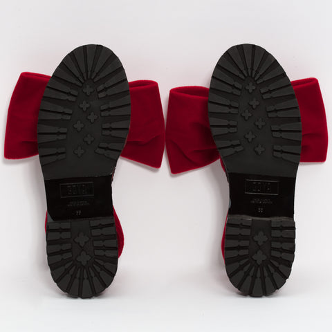 red velvet sandals