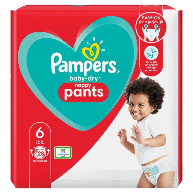 Pampers Baby Dry Nappy Pants Size 6 Essential Pack 28 per British Online