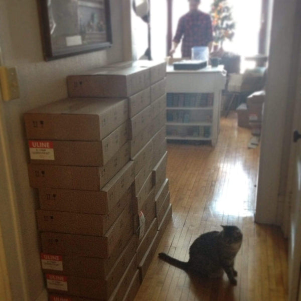 Piling up supplies in our apartment