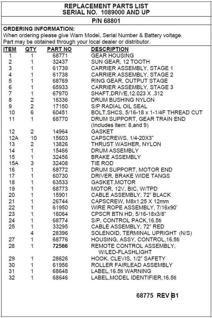 16.5ti parts list