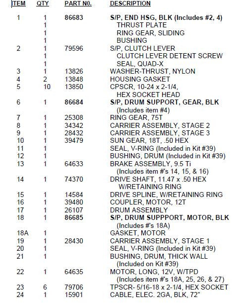 WARN 9.5cti Truck Winch Parts List