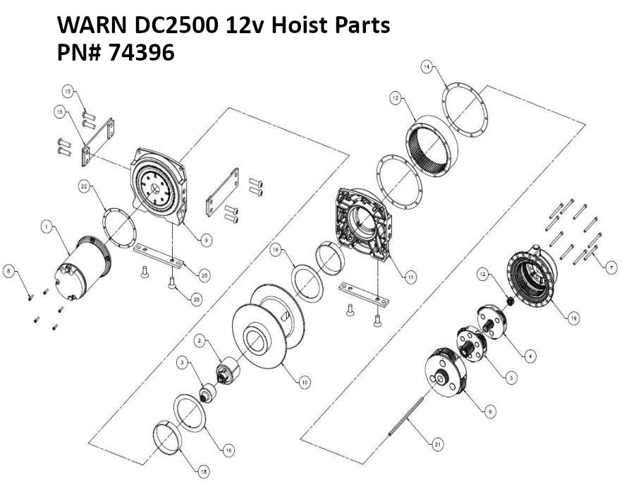 WARN DC2500 12v Hoist Parts  PN# 74396