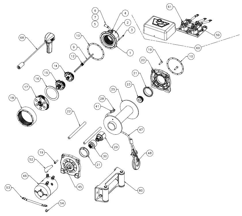 WARN M8000 Truck Winch Parts Exploded View