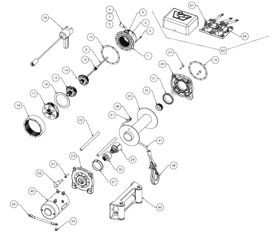 WARN XD9000 Truck Winch Exploded View