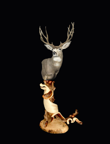 custom mule deer taxidermy pedestal
