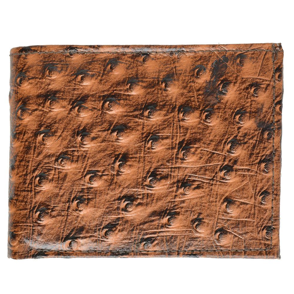 Ostritch Leather Men Wallet with Hideaway Zippered Pocket - Brow