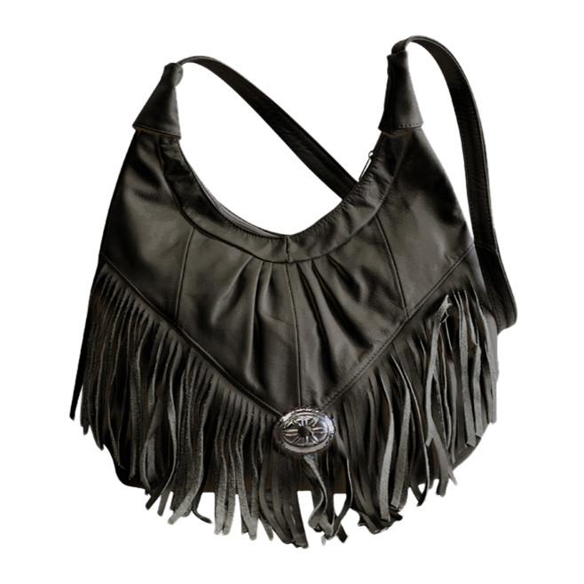 Fringe Hobo Bag - Soft Genuine Leather Brown Color