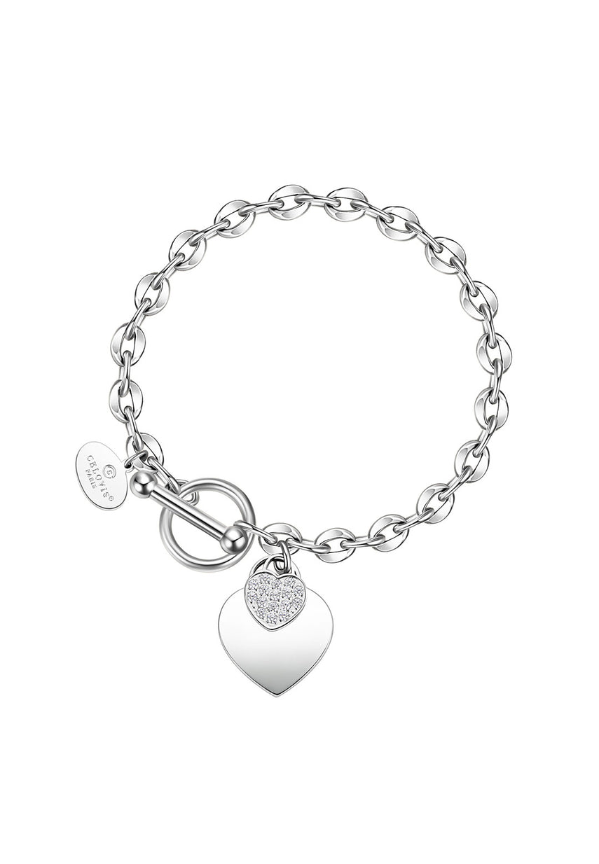 La Devotion CZ Heart Tag Pendant Toggle Clasp Bracelet – Celovis Jewellery