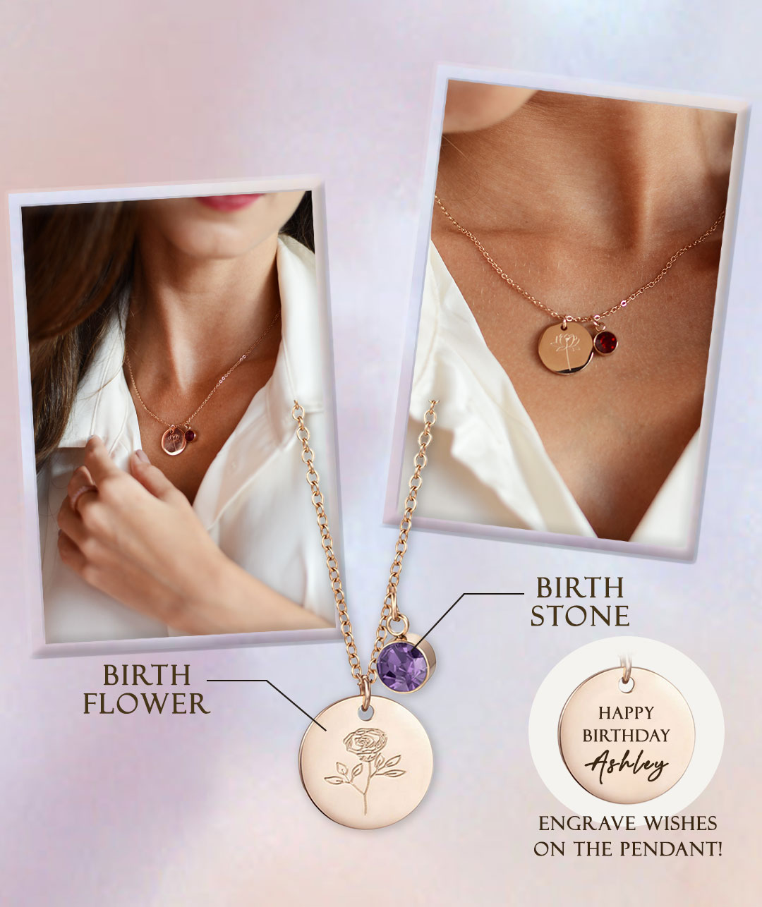 Birth Flower & Stone Necklace for every month