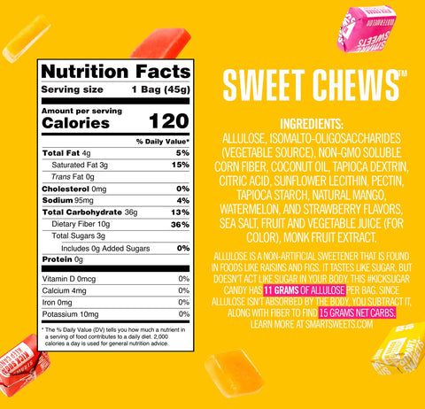 Nutrition Facts for the new Smart Sweets Starburst Sweet Chews