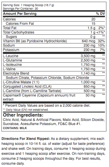 Scivation Xtend Ripped Supplement Facts