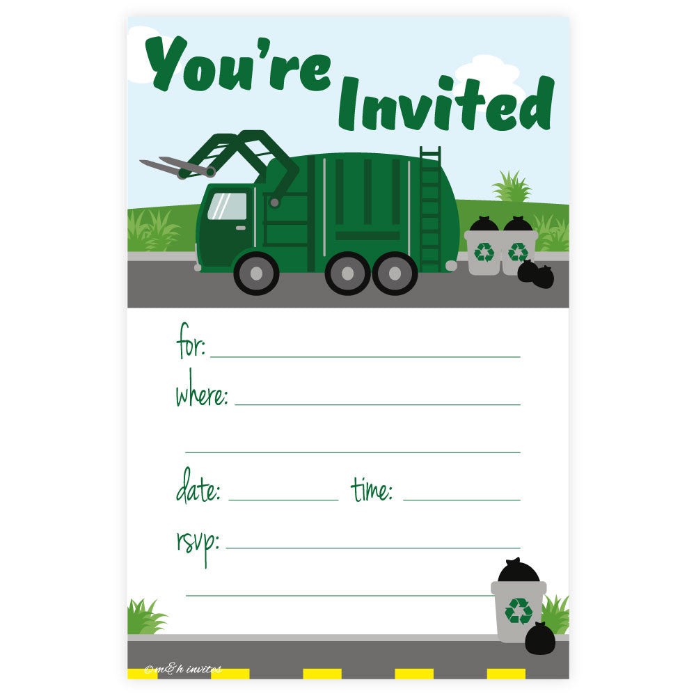 garbage truck invitations