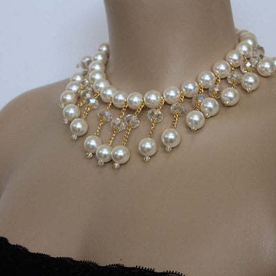Bridal Pearl Bib Necklace, Pearl Chokers, Bridal Jewellery - Jewelshart Inc