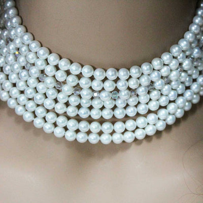 Pearl Choker Necklace, Multi Strand Bridal Statement Jewelry ...