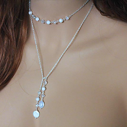 Elegant Pearl Lariat Necklace, Bridesmaid Jewelry Gift