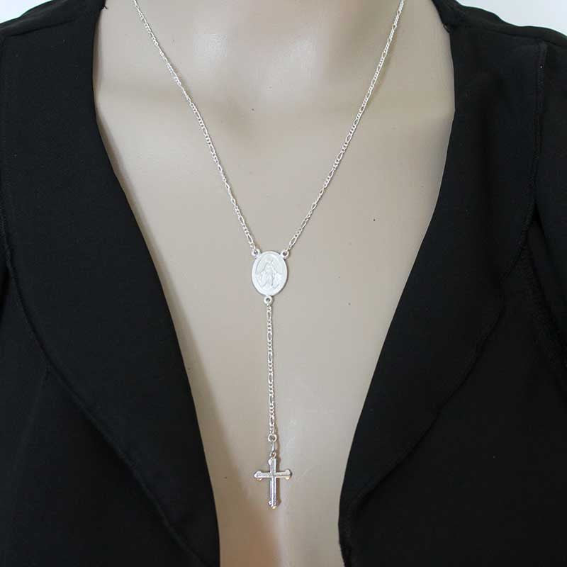 Sterling Silver Cross Lariat, Y Necklaces, Religious Faith Jewelry