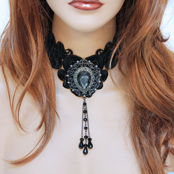 Black Victorian Choker Necklace, Handmade Victorian Bridal Jewellery ...