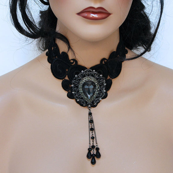 Black Victorian Choker Necklace, Handmade Victorian Bridal Jewellery ...