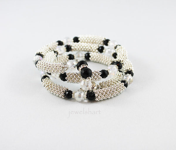 Triple Strand Beaded Memory Wire Bracelet - Jewelshart Inc