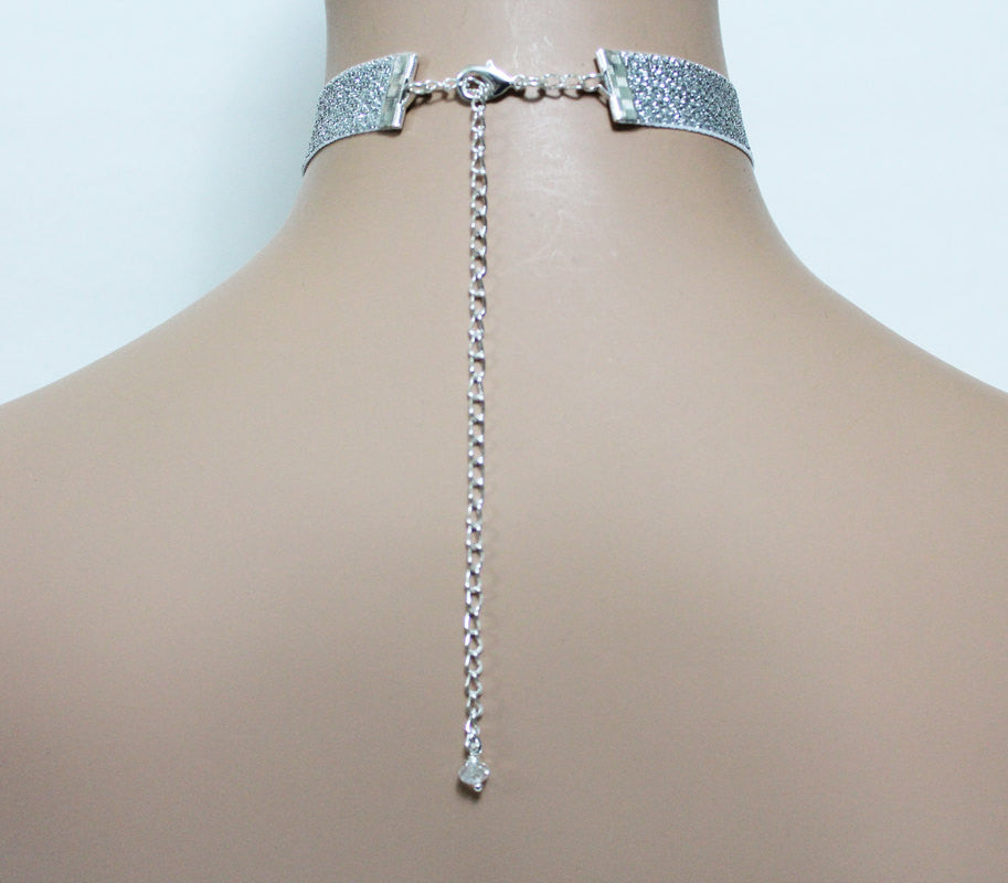 Reversible Simple Sparkly Silver White Fabric Choker