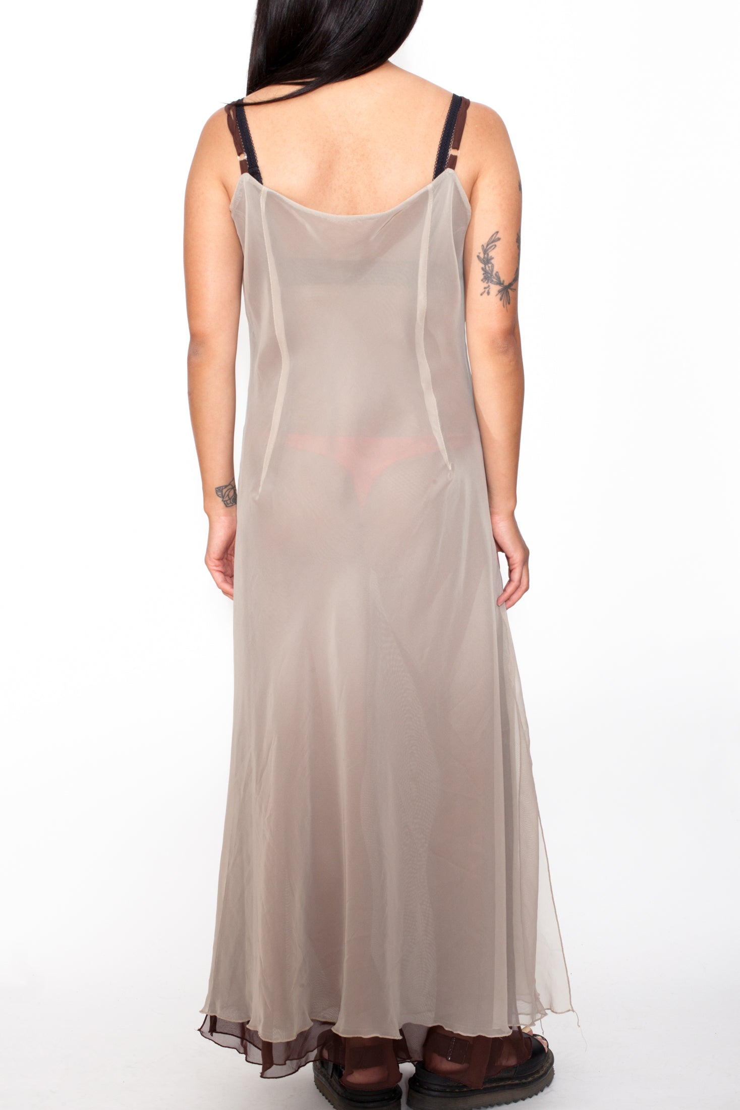 beige chiffon maxi dress