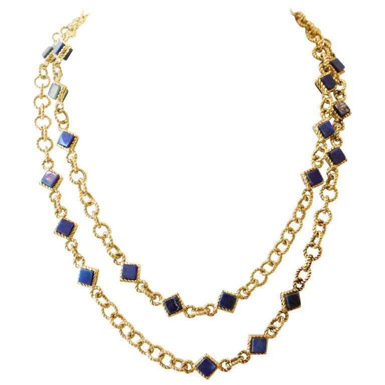 Collier de chaîne en or Lapis Lazuli italien vintage