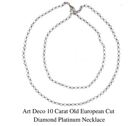 Collier Art Déco en platine avec diamants taille européenne ancienne de 10 carats