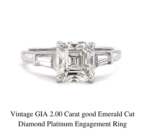 vintage GIA 2.00 Carat bonne bague de fiançailles en platine diamant taille émeraude