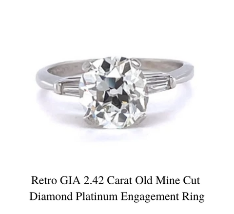 Bague de fiançailles en platine avec diamant taille ancienne mine GIA rétro de 2,42 carats