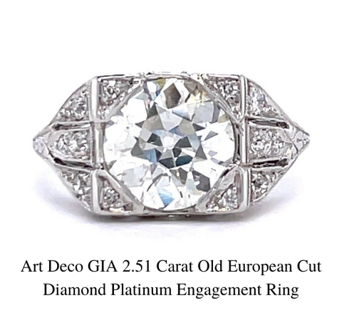 Bague de fiançailles en platine avec diamants taille européenne ancienne Art déco GIA 2,51 carats