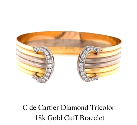 Bracelet manchette en or 18 carats tricolore diamant C de Cartier