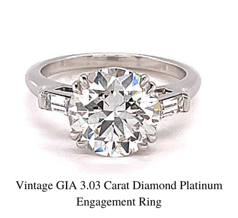 bague de fiançailles en platine diamant vintage GIA 3,03 carats