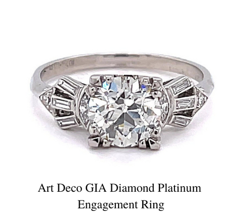 Bague de fiançailles Art Déco GIA Diamond Platinum