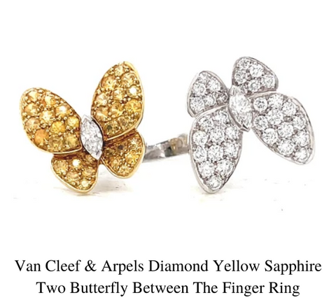Van Cleef & Arpels Diamant Saphir Jaune Deux Papillons Entre Les Doigts