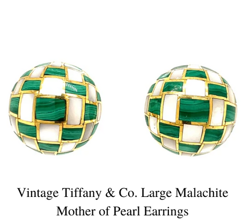vintage Tiffany & Co. Grandes boucles d’oreilles en nacre malachite