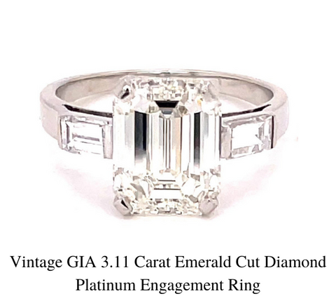 bague de fiançailles en platine diamant taille émeraude vintage GIA 3,11 carats