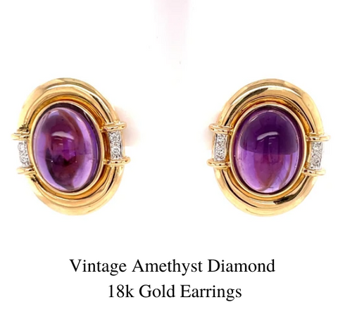 Boucles d'oreilles vintage en or 18 carats et diamants améthystes
