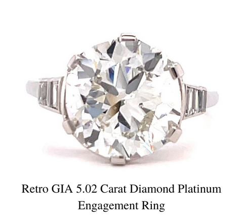 Bague de fiançailles rétro GIA en platine et diamant de 5,02 carats